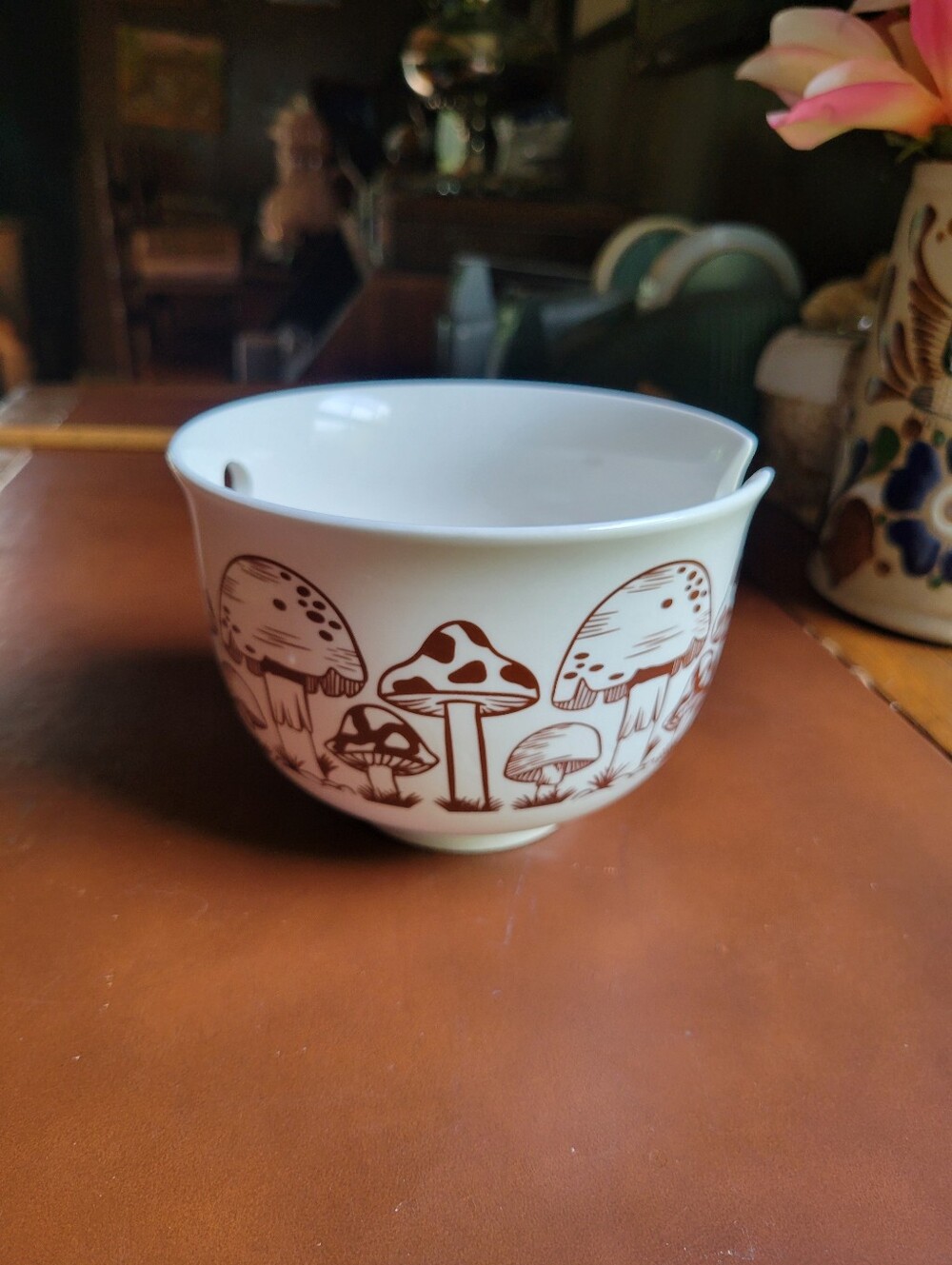 noodle bowl with mushroom illustrations chopsticks rests